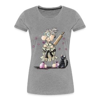 Oma schlägt alle - Frauen Premium Bio T-Shirt - Grau meliert - Vorne - Mia (176cm)