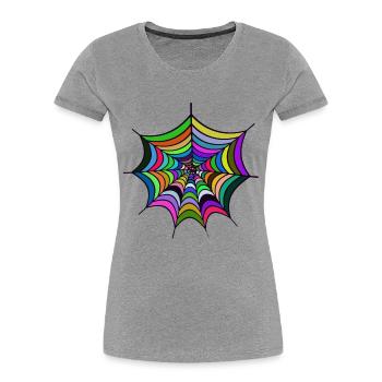 Regenbogen-Spiderweb Muster - Frauen Premium Bio T-Shirt - Grau meliert - Vorne - Mia (176cm)
