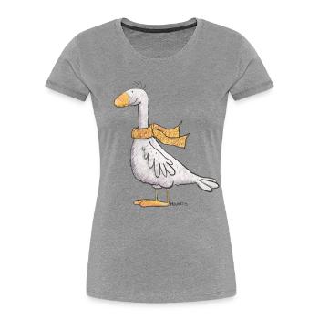 Oie avec foulard I Volaille I Canard I Oiseau - T-shirt bio Premium Femme - gris chiné - Devant - Mia (176cm)