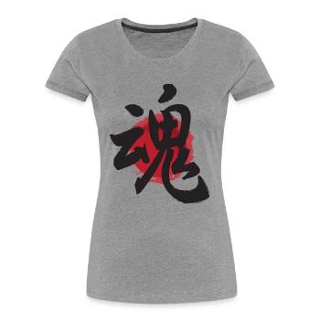 japanisches Kanji tamashii Seelenplakat Japan - Frauen Premium Bio T-Shirt - Grau meliert - Vorne - Mia (176cm)