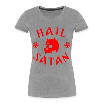 Je vous salue Satan - T-shirt bio Premium Femme - gris chiné - Devant - Mia (176cm)