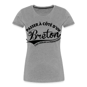 Breton Perfection - T-shirt bio Premium Femme - gris chiné - Devant - Mia (176cm)