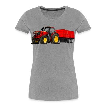 Tracteur avec remorque - T-shirt bio Premium Femme - gris chiné - Devant - Mia (176cm)