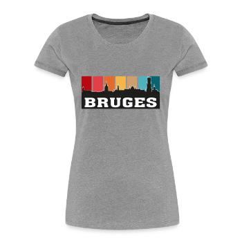 Bruges Belgique Voyage Skyline Souvenirs Silhouette - T-shirt bio Premium Femme - gris chiné - Devant - Mia (176cm)