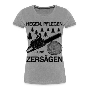 Motorsäge, Holz machen, Wald, Holzfäller, Fichten - Frauen Premium Bio T-Shirt - Grau meliert - Vorne - Mia (176cm)