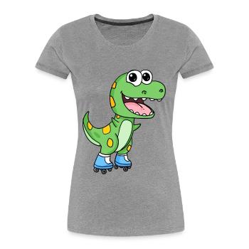 Patinage en ligne dinosaures - T-shirt bio Premium Femme - gris chiné - Devant - Mia (176cm)