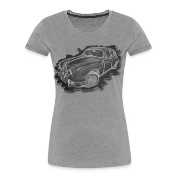 Oldtimer - Zeichnung - Frauen Premium Bio T-Shirt - Grau meliert - Vorne - Mia (176cm)