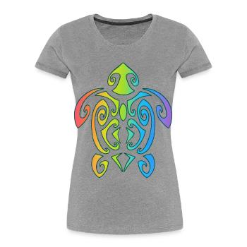 Tortue polynésienne arc-en-ciel - T-shirt bio Premium Femme - gris chiné - Devant - Mia (176cm)