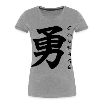 Das Wort Mut auf Japanisch (schwarz) - Frauen Premium Bio T-Shirt - Grau meliert - Vorne - Mia (176cm)
