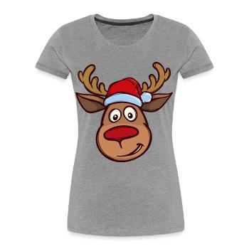 Noël renne visage - T-shirt bio Premium Femme - gris chiné - Devant - Mia (176cm)