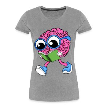 Cerveau en lecture - T-shirt bio Premium Femme - gris chiné - Devant - Mia (176cm)