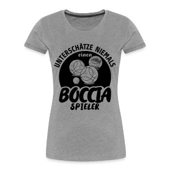Boccia Outfit mit Boccia Kugeln Spruch für Boccia - Frauen Premium Bio T-Shirt - Grau meliert - Vorne - Mia (176cm)