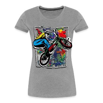 Sportliches Bmx Fahrrad | Buntes Bmx Trick Sprung - Frauen Premium Bio T-Shirt - Grau meliert - Vorne - Mia (176cm)