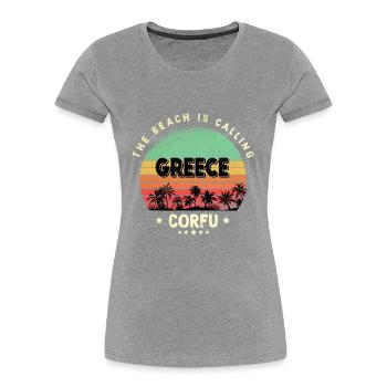 Korfu Griechenland Beach Vintage - Frauen Premium Bio T-Shirt - Grau meliert - Vorne - Mia (176cm)