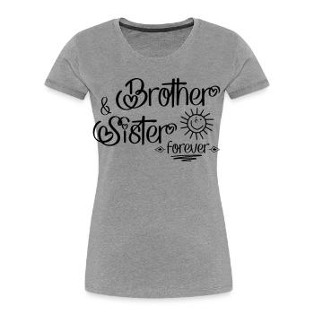 Frère et sœur - T-shirt bio Premium Femme - gris chiné - Devant - Mia (176cm)