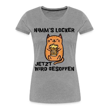 Katze Lustige Sprüche Bierkrug Party - Frauen Premium Bio T-Shirt - Grau meliert - Vorne - Mia (176cm)