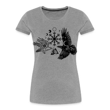 Hugin und Munin mit Vegvisir Valknut - Frauen Premium Bio T-Shirt - Grau meliert - Vorne - Mia (176cm)