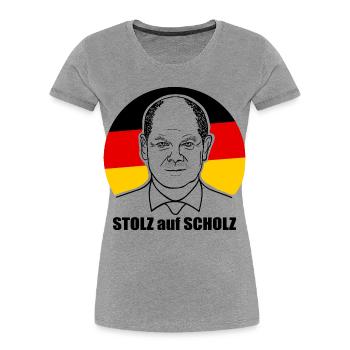 stolz auf Scholz, Bundeskanzler, Deutschland Shirt - Frauen Premium Bio T-Shirt - Grau meliert - Vorne - Mia (176cm)