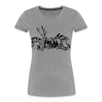 Deer, Mountains, Nature, Camping - Women's Premium Organic T-Shirt - heather grey - Front - Mia (176cm)