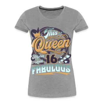 16ème anniversaire 16 ans Femmes Dames Reine - T-shirt bio Premium Femme - gris chiné - Devant - Mia (176cm)
