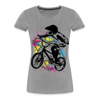 Bmx Racing Retro Bunt - Bmx Fahrrad - Bmx Bike - Frauen Premium Bio T-Shirt - Grau meliert - Vorne - Mia (176cm)