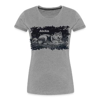 Akita - T-shirt bio Premium Femme - gris chiné - Devant - Mia (176cm)