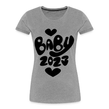 Baby 2023 - Frauen Premium Bio T-Shirt - Grau meliert - Vorne - Mia (176cm)