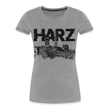 Harz Brocken Wandern - Frauen Premium Bio T-Shirt - Grau meliert - Vorne - Mia (176cm)