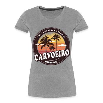 Carvoeiro Portugal Vintage Beach Design - Frauen Premium Bio T-Shirt - Grau meliert - Vorne - Mia (176cm)