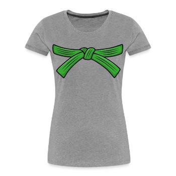 Karategürtel, Grüngurt Grad Kyu Karate Student - Frauen Premium Bio T-Shirt - Grau meliert - Vorne - Mia (176cm)