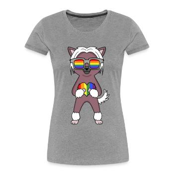 LGBT Hund Chinesischer Schopfhund Regenbogen - Frauen Premium Bio T-Shirt - Grau meliert - Vorne - Mia (176cm)