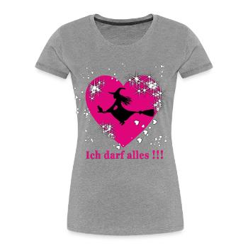 Herzzauber Hexe – Ich darf alles - Frauen Premium Bio T-Shirt - Grau meliert - Vorne - Mia (176cm)