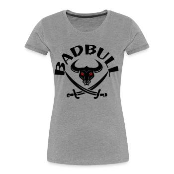 Dunkler Stierkopf-Logo mit roten Augen - Frauen Premium Bio T-Shirt - Grau meliert - Vorne - Mia (176cm)