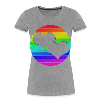 Rainbow 2 cœurs entrelacés - T-shirt bio Premium Femme - gris chiné - Devant - Mia (176cm)
