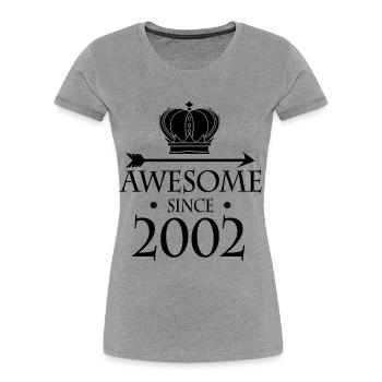 Né en 2002 - Fantastique depuis 2002 - T-shirt bio Premium Femme - gris chiné - Devant - Mia (176cm)