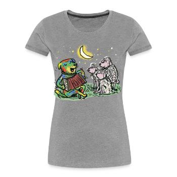 Hütehund mit Akkordeon im Mondlicht - Frauen Premium Bio T-Shirt - Grau meliert - Vorne - Mia (176cm)