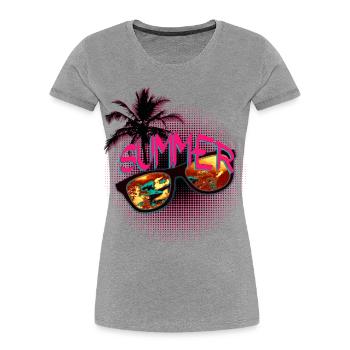 Sommer Sonne Sonnenbrille und Palmen - Frauen Premium Bio T-Shirt - Grau meliert - Vorne - Mia (176cm)
