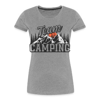 Équipe Camping - T-shirt bio Premium Femme - gris chiné - Devant - Mia (176cm)