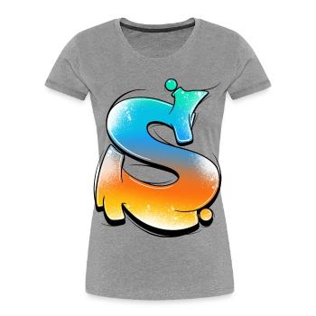 S-Farbverlauf Neon Spritzer - Frauen Premium Bio T-Shirt - Grau meliert - Vorne - Mia (176cm)