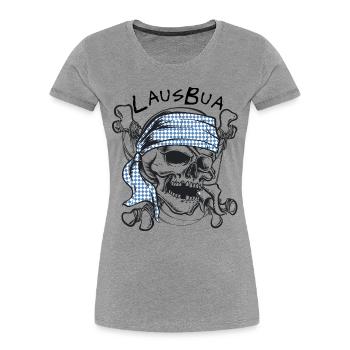 Schädel mit blau-weißem Bayern Bandana - Frauen Premium Bio T-Shirt - Grau meliert - Vorne - Mia (176cm)