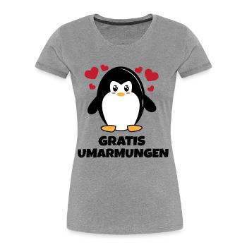 Süß Pinguin Herz Statement Tier Arktis Zoo Vogel - Frauen Premium Bio T-Shirt - Grau meliert - Vorne - Mia (176cm)