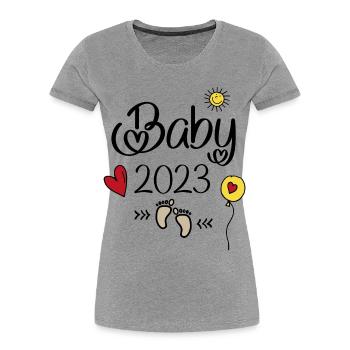 Baby 2023 - Frauen Premium Bio T-Shirt - Grau meliert - Vorne - Mia (176cm)