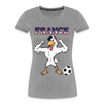 Coq Français Sports France avec Ballon de Football - T-shirt bio Premium Femme - gris chiné - Devant - Mia (176cm)