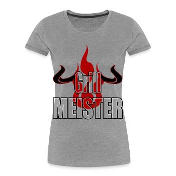 Grillmeister Flamme Hörner Rind Fleischesser Grill - Frauen Premium Bio T-Shirt - Grau meliert - Vorne - Mia (176cm)