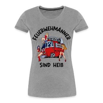 Feuerwehr Brandschutz Lebensretter Statement - Frauen Premium Bio T-Shirt - Grau meliert - Vorne - Mia (176cm)