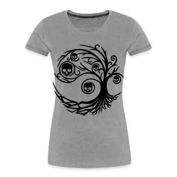Arbre noir aux crânes - T-shirt bio Premium Femme - gris chiné - Devant - Mia (176cm)