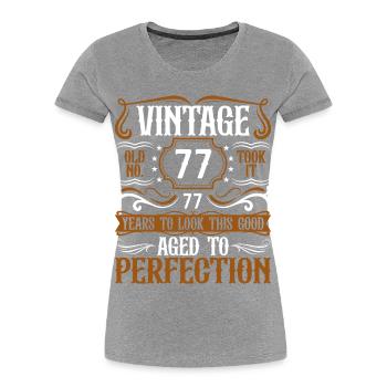 77e anniversaire Vintage Rétro - T-shirt bio Premium Femme - gris chiné - Devant - Mia (176cm)
