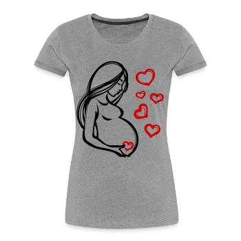 Coeur Grossesse Bébé Ventre Déclaration Enceinte - T-shirt bio Premium Femme - gris chiné - Devant - Mia (176cm)
