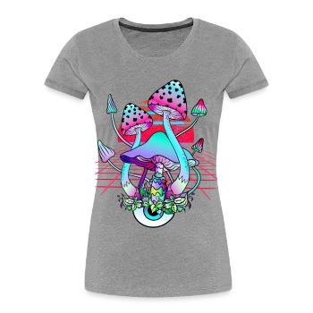 Champignons Psychédéliques - Retro Wave Sunset - T-shirt bio Premium Femme - gris chiné - Devant - Mia (176cm)