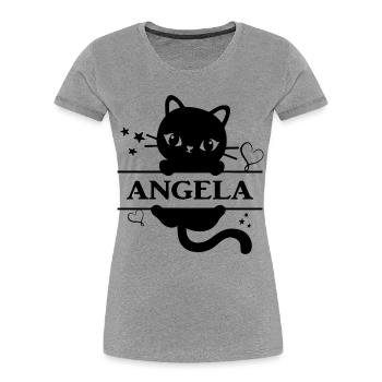 nom t-shirt Angela t-shirt chat idée cadeau - T-shirt bio Premium Femme - gris chiné - Devant - Mia (176cm)